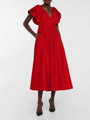 Pamučna midi haljina s volanima Giambattista Valli crvena