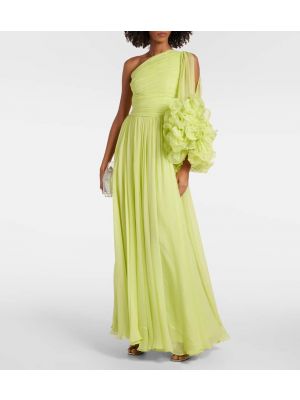 Jedwabna sukienka długa z falbankami Costarellos zielona
