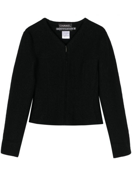 Vlnená dlhá bunda na zips Chanel Pre-owned čierna