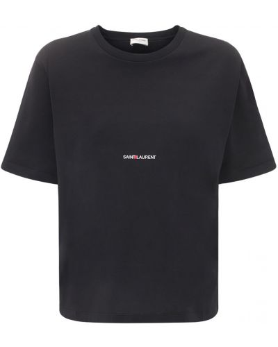 Памучна памучна тениска с принт Saint Laurent черно