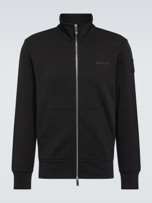 Памучен флийс пуловер с цип Moncler черно