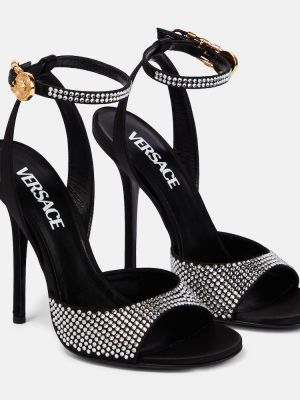 Sandali di raso con cristalli Versace nero