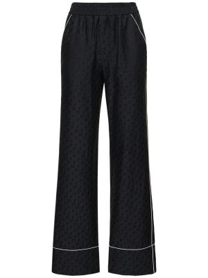 Жакардови копринени панталон Off-white черно