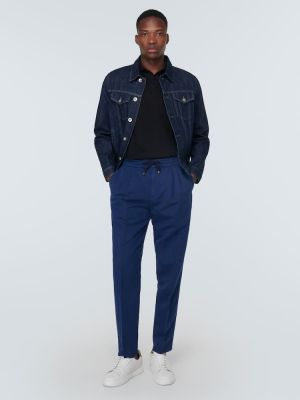 Pantalon chino en lin en coton Brunello Cucinelli bleu
