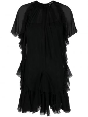 Průsvitné hedvábné šaty s volány Dsquared2 - černá