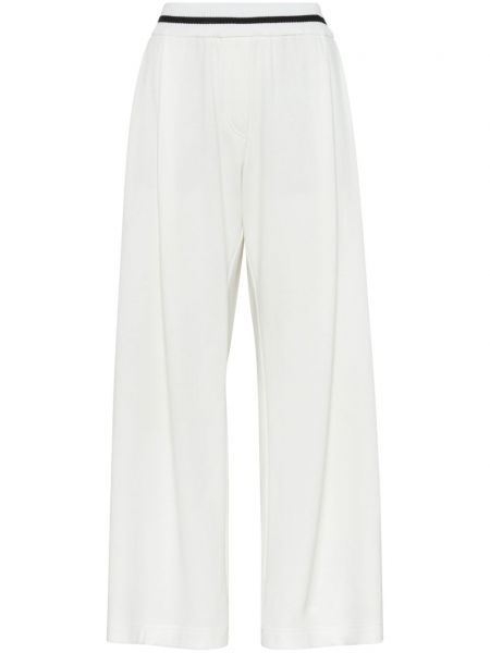 Voľné bavlnené teplákové nohavice Brunello Cucinelli biela