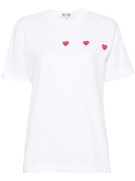 Koszulka bawełniana w serca Comme Des Garcons Play biała