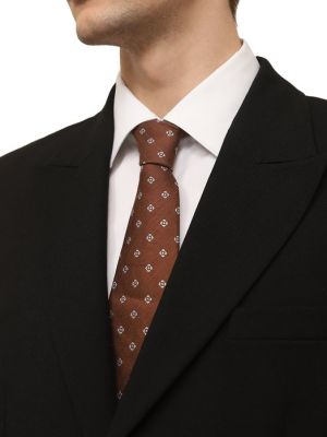 Шелковый льняной галстук Giampaolo коричневый