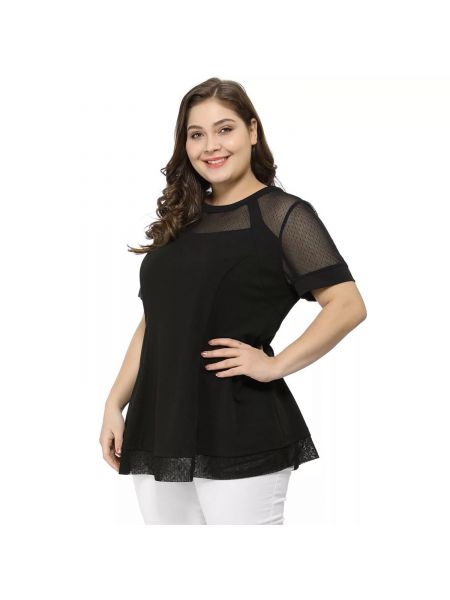Прозрачная блузка с коротким рукавом с круглым вырезом Agnes Orinda черная