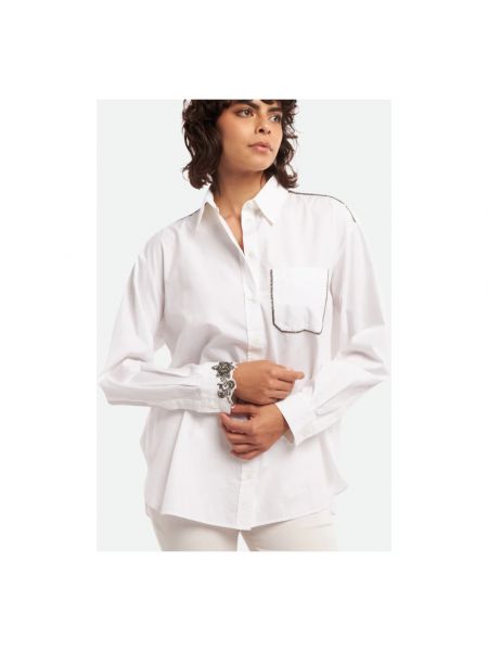 Camisa con bordado con bolsillos clásica Pinko blanco