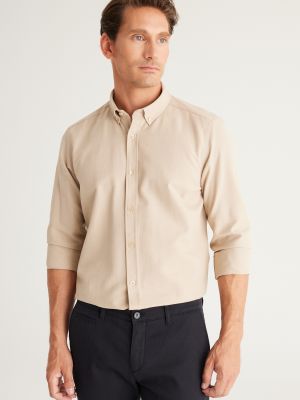 Βαμβακερό πουκάμισο με κουμπιά σε στενή γραμμή Ac&co / Altınyıldız Classics μπεζ