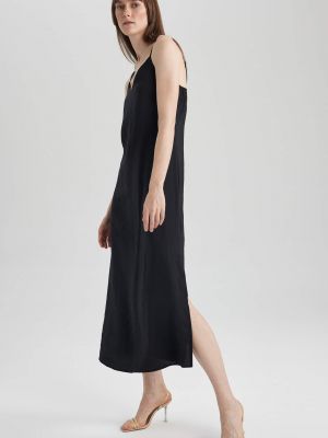 Midi šaty s výstřihem do v z modalu Defacto černé