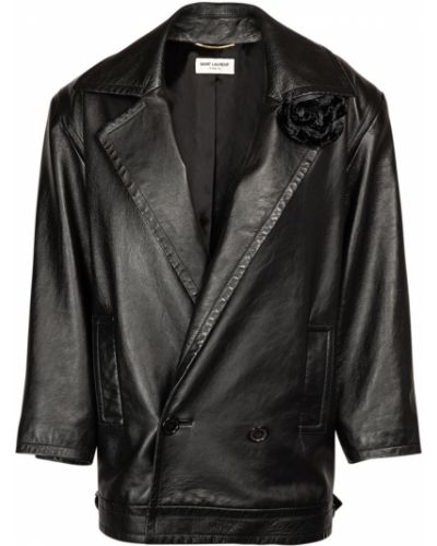 Kožený kabát Saint Laurent černý