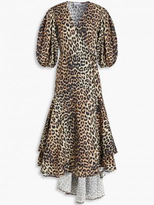 Леопардовый платье на запах с принтом с животным принтом Ganni коричневый