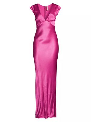 Розовое атласное длинное платье с v-образным вырезом Bec & Bridge