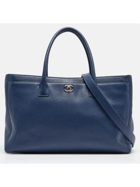 Bolso shopper de cuero retro Chanel Vintage azul