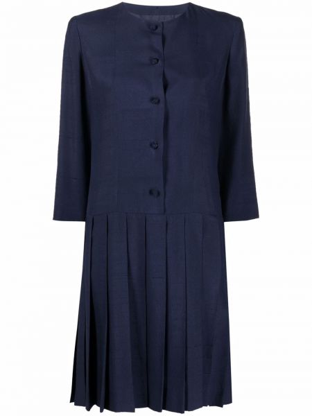 Vestido de seda plisado Chanel Pre-owned azul
