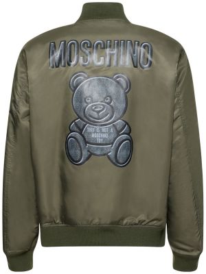 Nylónová bomber bunda s potlačou Moschino khaki