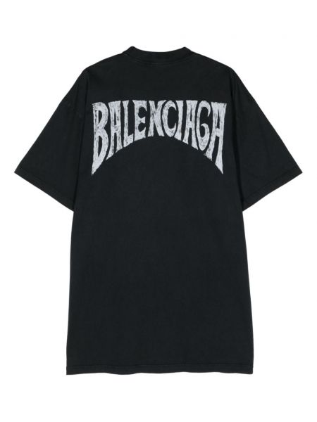 Raštuotas medvilninis marškinėliai Balenciaga pilka
