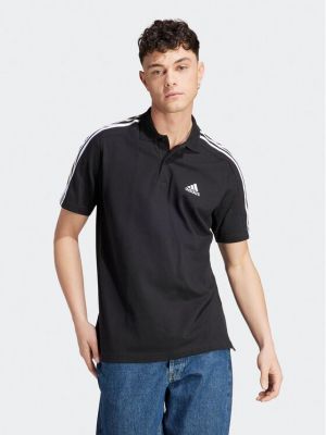 Csíkos hímzett pamut pólóing Adidas fekete