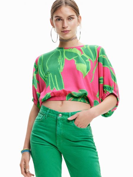 Блузка с тропическим принтом Desigual зеленая