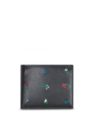 Kvetinová kožená peňaženka Etro čierna