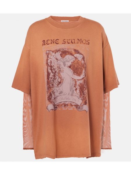 Mesh trykt bomuld t-shirt Acne Studios rød