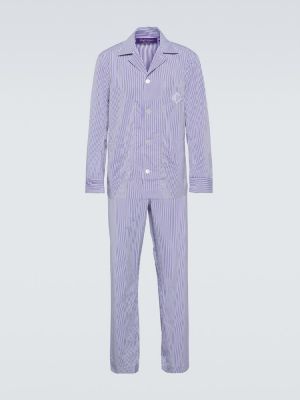 Памучна пижама на райета Ralph Lauren Purple Label виолетово