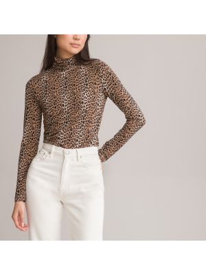 Camiseta de manga larga con estampado leopardo de cuello vuelto La Redoute Collections