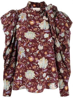 Bluză de mătase cu model floral Ulla Johnson roșu