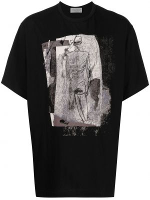 Тениска с принт Yohji Yamamoto черно