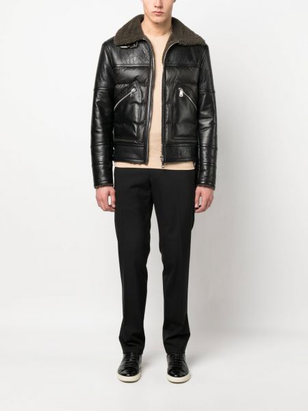 Kožená bunda na zip Roberto Cavalli černá