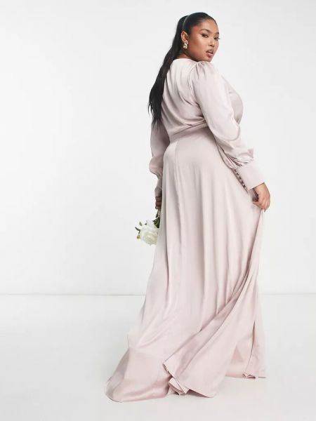 Атласное длинное платье с длинным рукавом Tfnc розовое