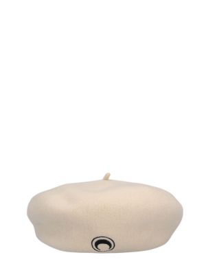 Volnena baretka z vezenjem Marine Serre bela