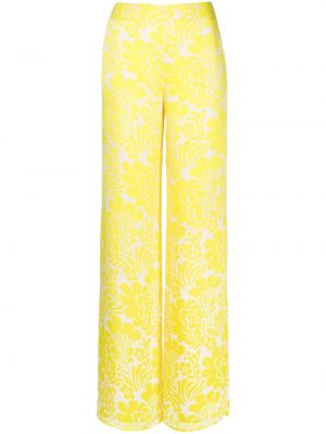 Květinové zvonové kalhoty Alexis - žlutá