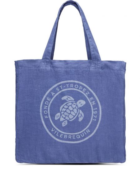 Leinen shopper handtasche mit print Vilebrequin blau