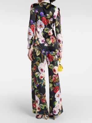 Svilena satenska srajca s cvetličnim vzorcem Dolce&gabbana črna