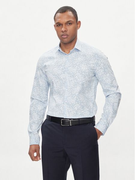 Košulja slim fit s cvjetnim printom s printom Calvin Klein plava