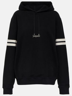 Siuvinėtas džersis medvilninis džemperis su gobtuvu Saint Laurent juoda