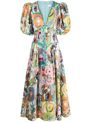 Sukienka koktajlowa z nadrukiem z dekoltem w serek w abstrakcyjne wzory Alemais