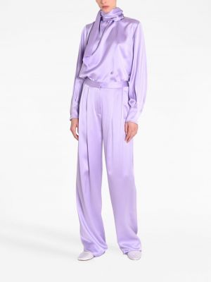 Plisované hedvábné rovné kalhoty Adam Lippes fialové