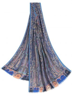 Kašmírový šál s potiskem s paisley potiskem Etro modrý