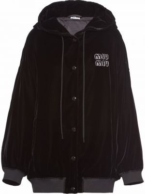 Куртка с капюшоном с заплатками Miu Miu, черный