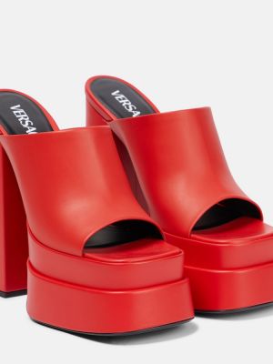 Papuci tip mules din piele cu platformă Versace roșu