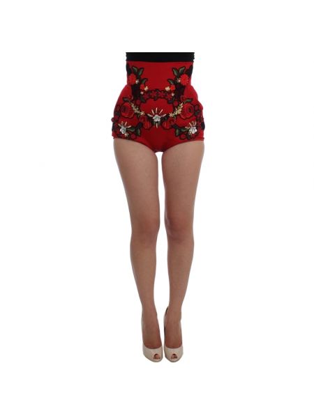 Jedwabne haftowane szorty z wysoką talią Dolce And Gabbana czerwone