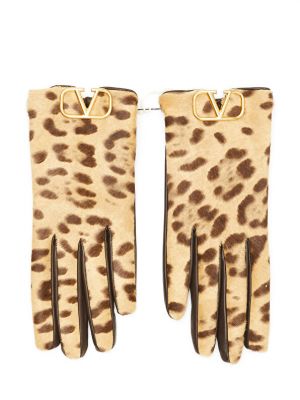Леопардовые кожаные перчатки Valentino Garavani