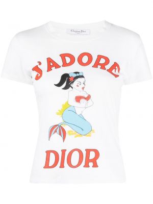 Bombažna majica s potiskom Christian Dior bela