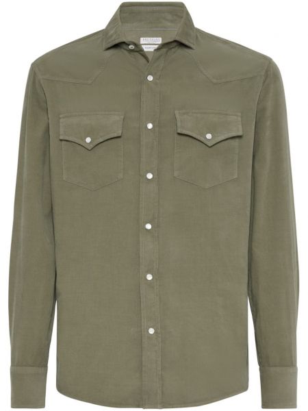 Βαμβακερό πουκάμισο τζιν Brunello Cucinelli πράσινο