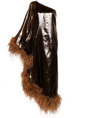 Midi haljina sa perjem Taller Marmo smeđa