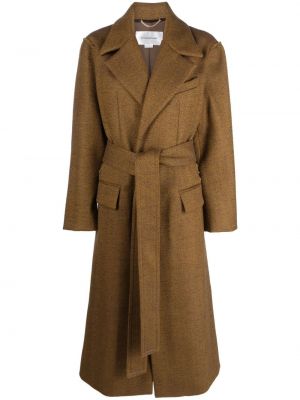 Vlnený kabát so vzorom rybej kosti Victoria Beckham hnedá